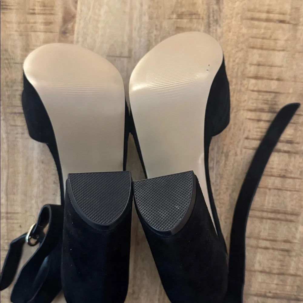 AQUA BLOOMINGDALES Mardi black leather Suede Platform Sandals heels ankle NWOT